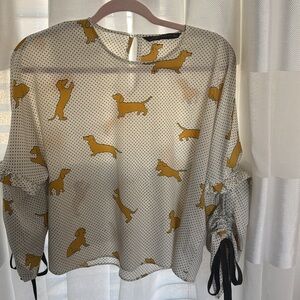 ZARA Dachshund dog print polka dot top